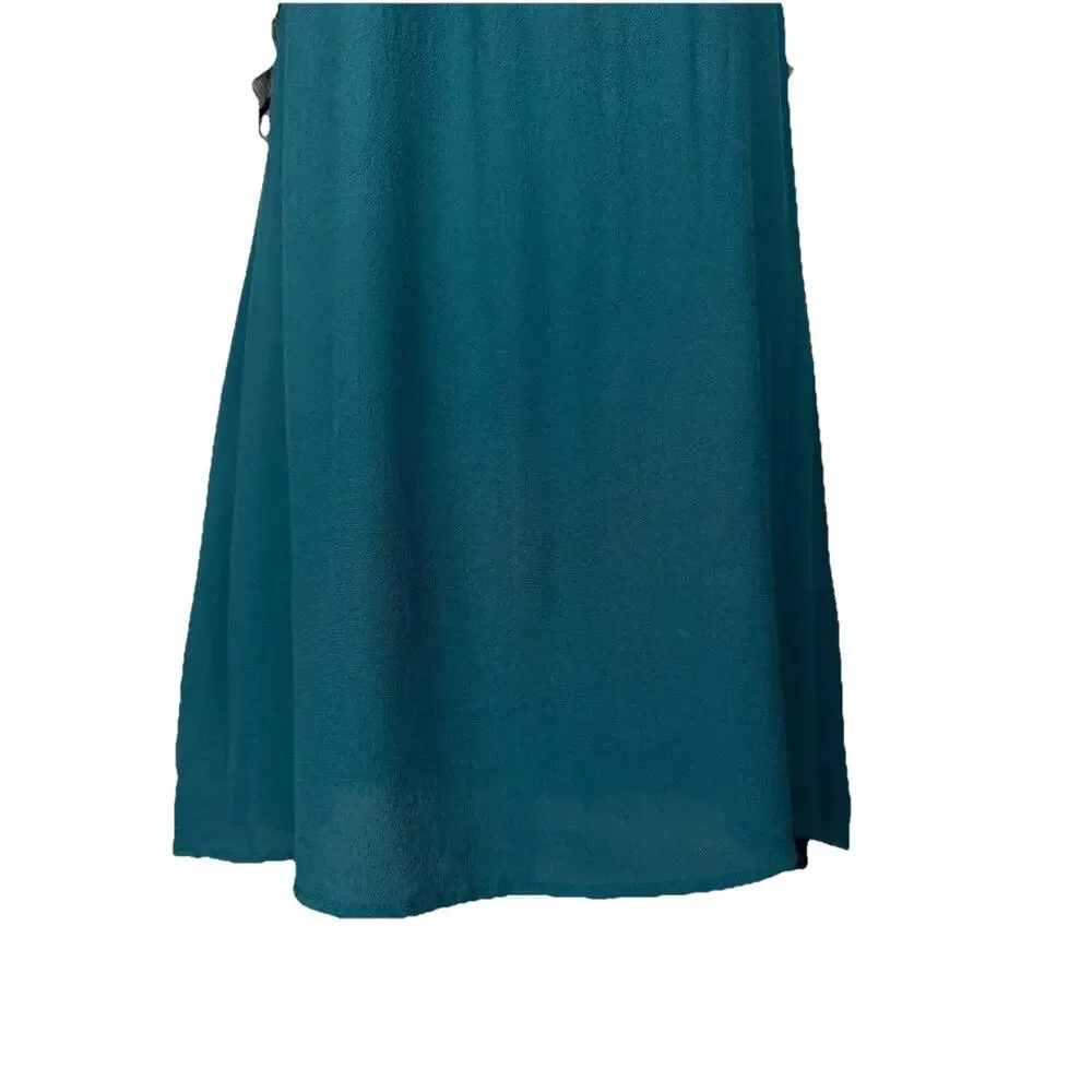 Free People Mini Dress Women’s Sz 8 Ruffle Trim Jade Green Open Sides Pockets - Picture 3 of 15